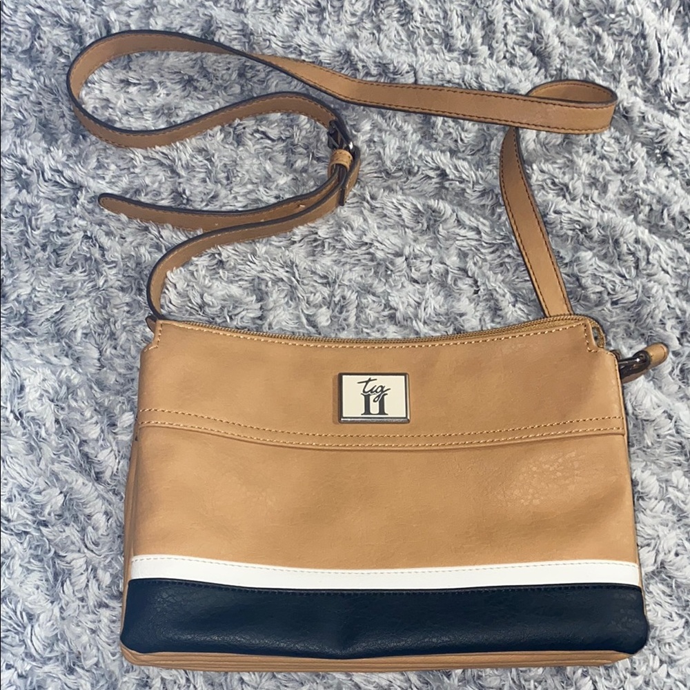 Tignanello Leather Tan/White/Black Crossbody Bag